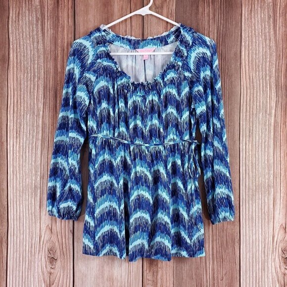 Lilly Pulitzer Womens Size Small Blue Curves Waves Tunic Top Rayon Blend 82028 - Picture 2 of 11